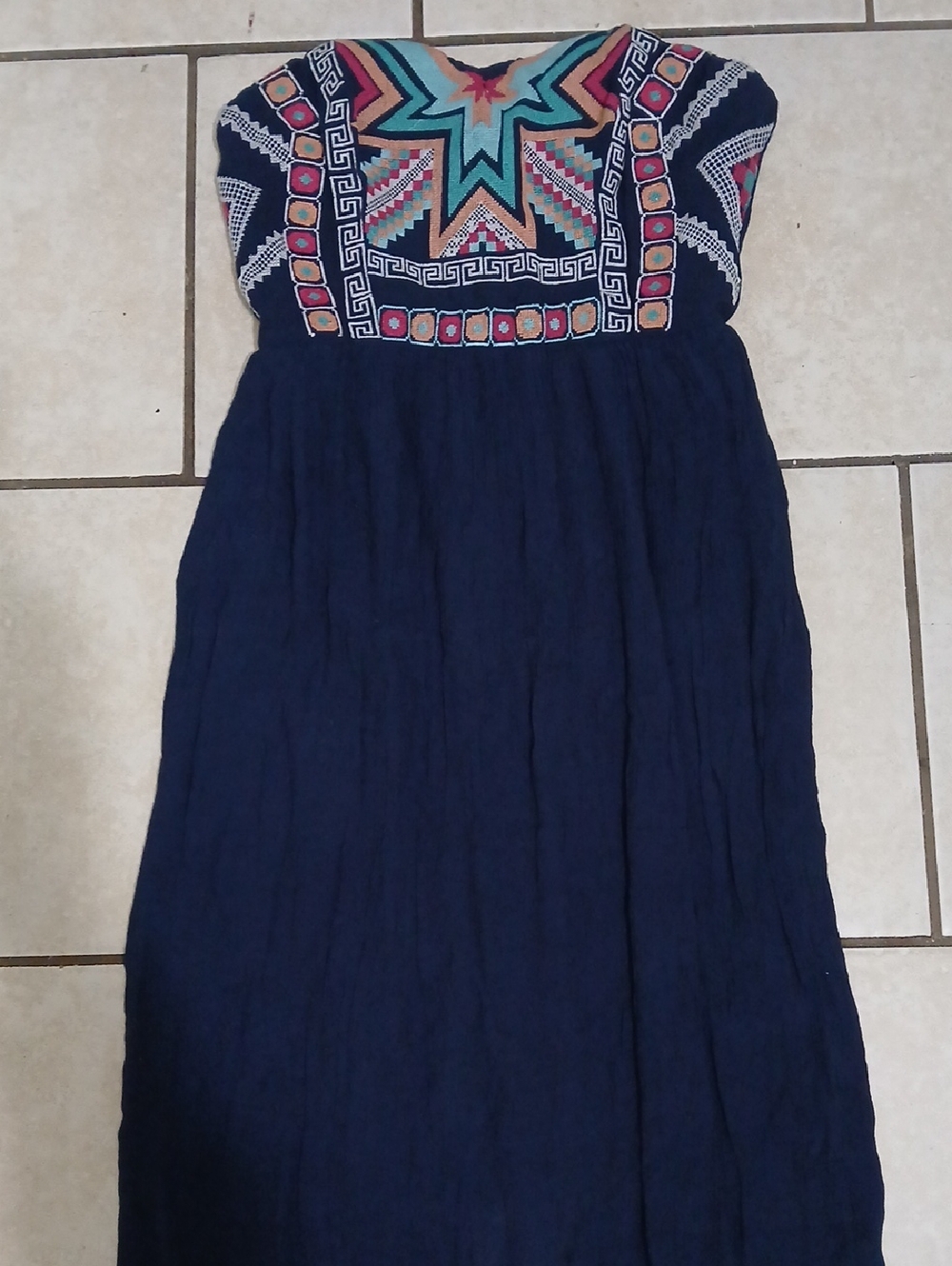 MAURICES Womens Size 4 Navy Embroidered Strapless Maxi Dress